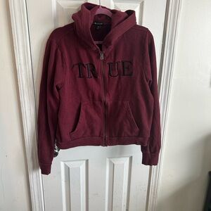 True Religion Maroon Zip-Up Hoodie